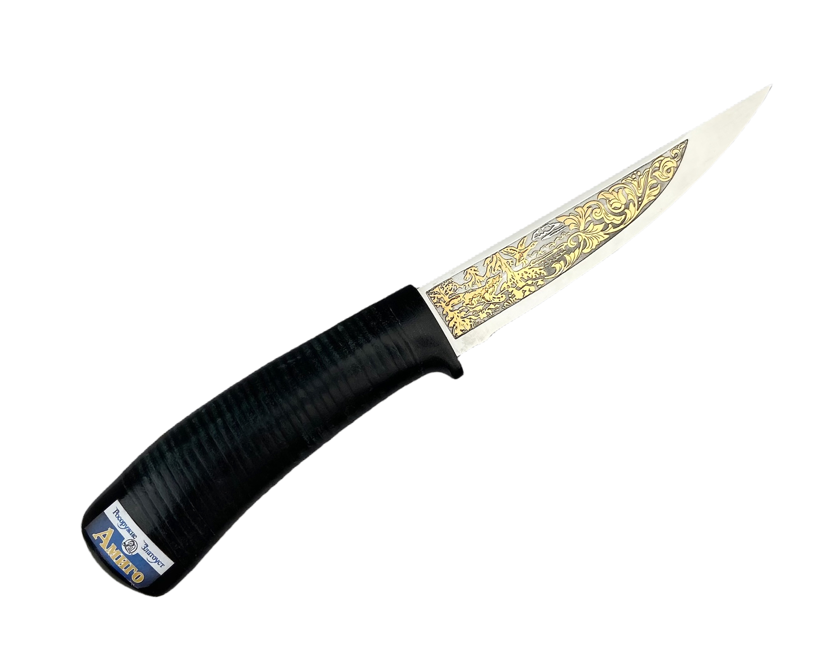 Нож Росоружие Амиго ЭИ-107 кожа позолота гравировка - фото 1