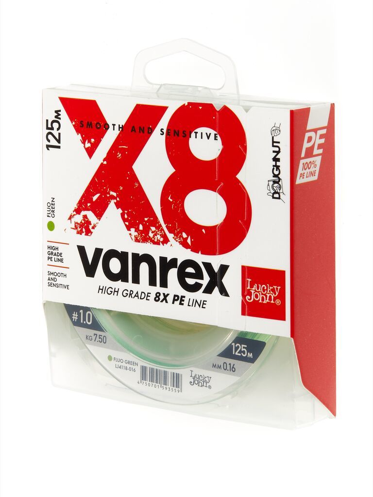 Шнур Lucky John Vanrex X8 125м 1.0/ 0.16 мм зеленый  - фото 1