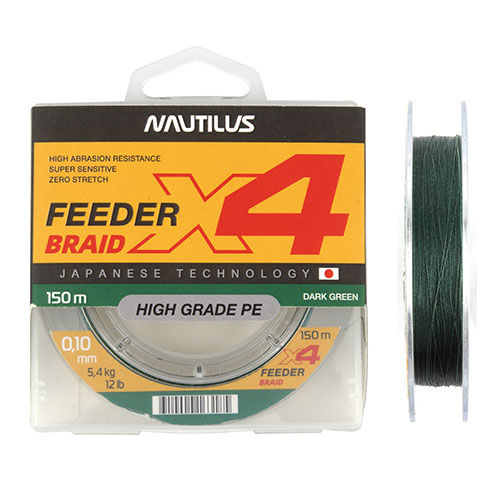 Шнур Nautilus X4 Feeder Braid Dark Green d-0.12мм 6.8кг 150м Com - фото 1