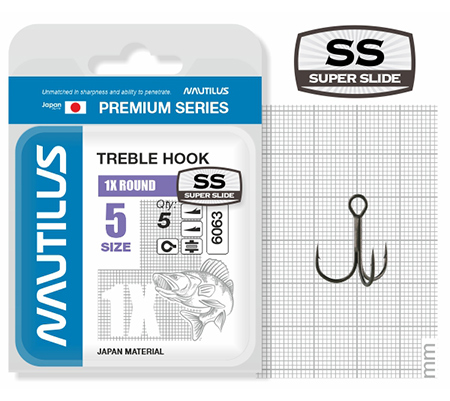 Крючок тройной Nautilus 1X Round Premium Series 6063SS № 5 (5шт) - фото 1