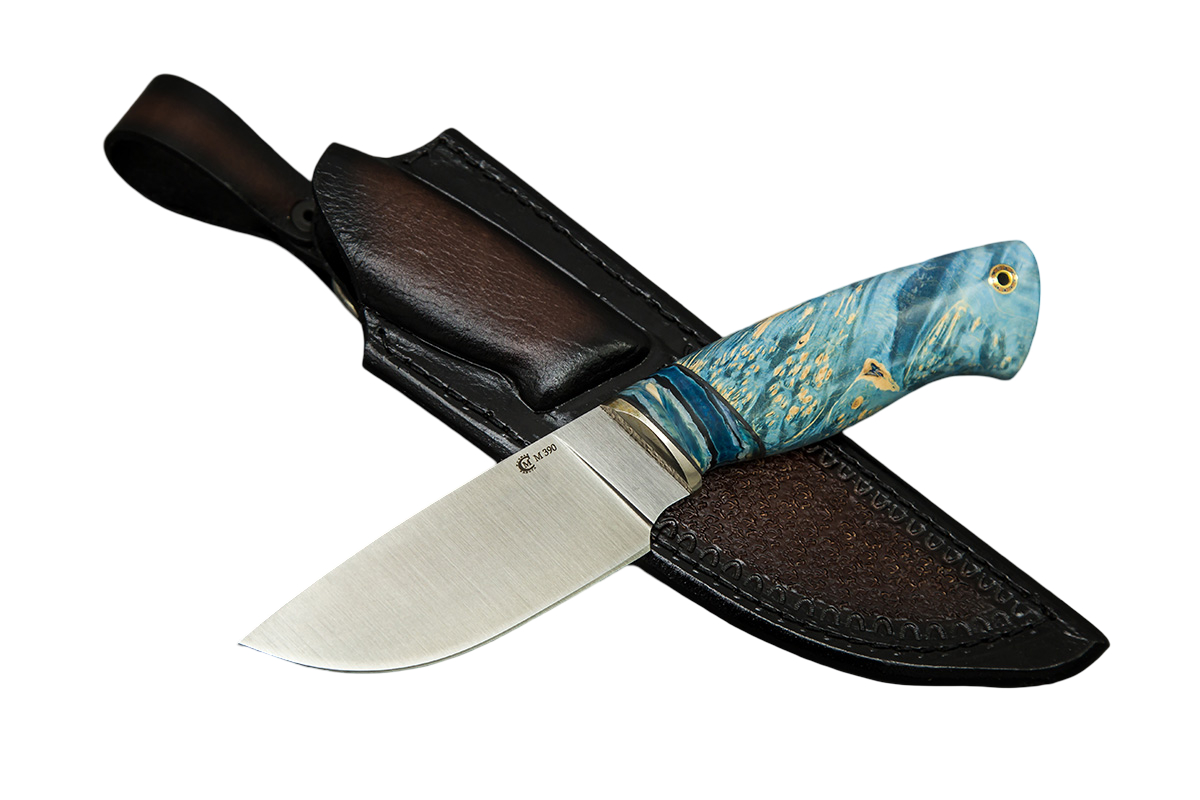 Нож ИП СЕМИНА Разделочный сталь М390 мельхиор зуб мамонта стаб кап клена - фото 1