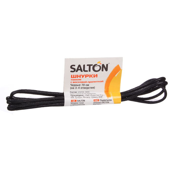 Шнурки Salton черные 70см тонкие с пропиткой  - фото 1