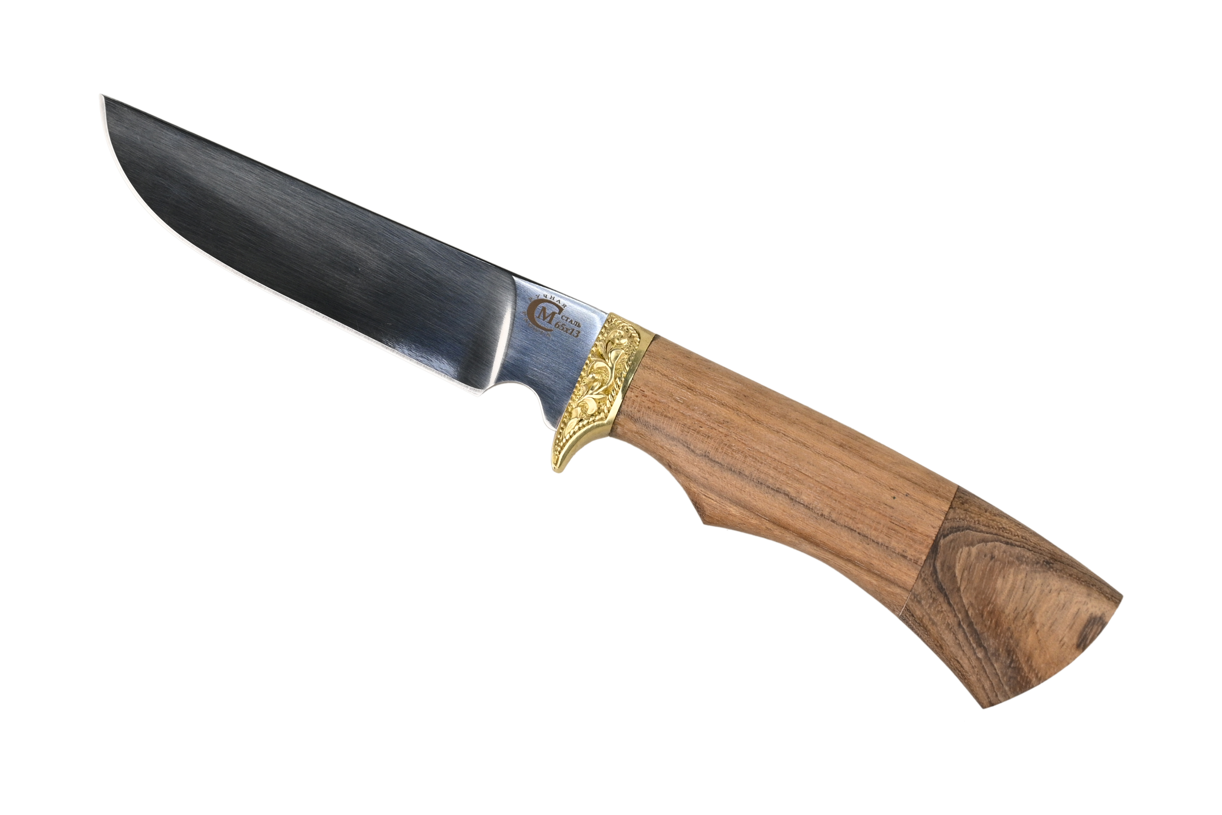 Нож ИП Семин Пластун сталь 65х13 литье ценные породы дерева - фото 1