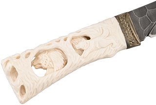 Нож ИП Семин Путник дамасская сталь литье кость ножны кость ажур - фото 3