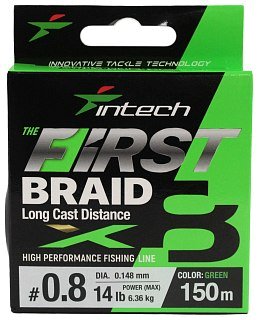 Шнур Intech First Braid X8 150м 0,8/0,148мм green - фото 1
