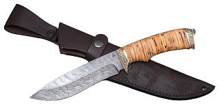 Нож ИП Семин Близнец дамасская сталь береста литье береста - фото 1