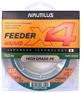Шнур Nautilus X4 Feeder Braid Dark Green 150м 0,12мм 6,8кг - фото 5