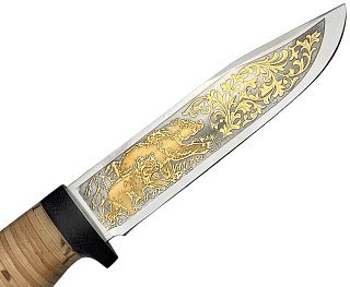 Нож Росоружие Баджер 2 ЭИ-107 береста позолота гравировка - фото 2