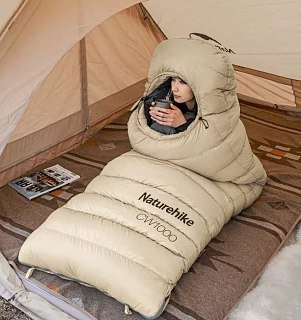 Спальник Naturehike CW1000 Mummy goose down khaki 1000G левый - фото 6