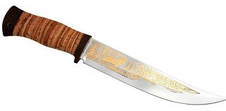 Нож Росоружие Атаман 95x18 береста позолота гравировка
