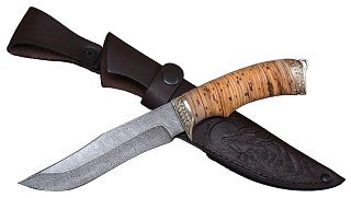 Нож ИП Семин Князь дамасская сталь  литье береста - фото 1