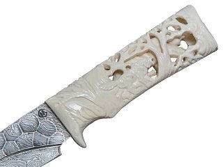 Нож ИП Семин Близнец дамасская сталь кость ажур - фото 3