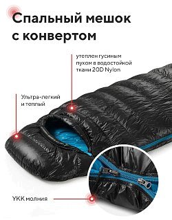 Спальник Naturehike CW400 Mummy goose down black р.M левый - фото 2