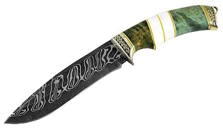 Нож ИП Семин Скиф дамасская сталь литье наборная рукоять карельская береза - фото 2