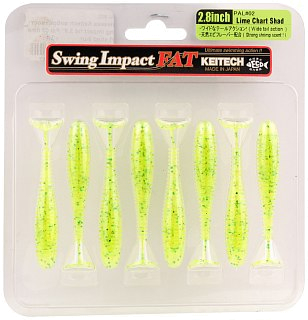 Приманка Keitech виброхвост Swing impact fat 2,8" Pal 02 lime chart shad 8шт