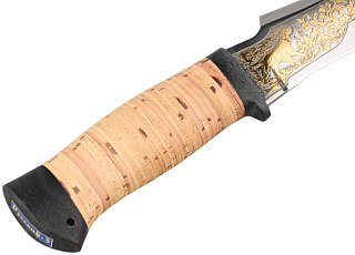 Нож Росоружие Русский 3 95х18 рукоять позолота береста гравировка - фото 6