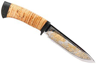 Нож Росоружие Артыбаш 95х18 береста позолота гравировка - фото 1