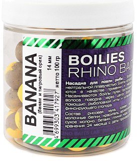 Бойлы Rhino Baits сбалансированные банан и тигровый орех 14мм 100гр