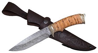 Нож ИП Семин Лазутчик дамасская сталь литье береста   - фото 1