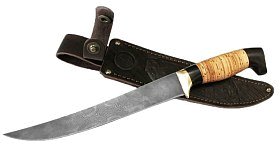 Нож ИП Семин Филейный дамасская сталь большой литье береста граб