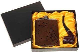 Подарочный набор Хольстер фляжка+трубка черно-коричневый - фото 2
