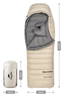 Спальник Naturehike CW1000 Mummy goose down khaki 1000G левый - фото 9