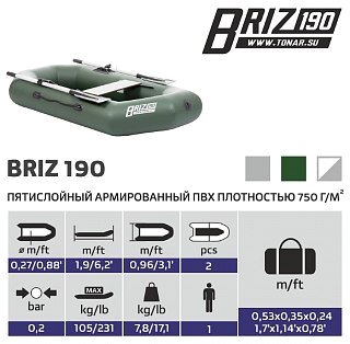 Лодка Тонар Бриз 190 с веслами зеленый - фото 7