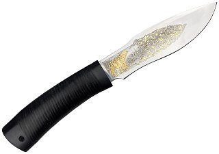 Нож Росоружие Каюр ЭИ-107 кожа позолота гравировка - фото 1