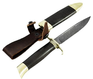 Нож ИП СЕМИНА НКВД дамасская сталь литье граб деревянные ножны - фото 4