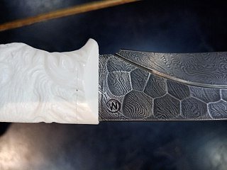 Нож ИП Семин Близнец дамасская сталь кость ажур - фото 5