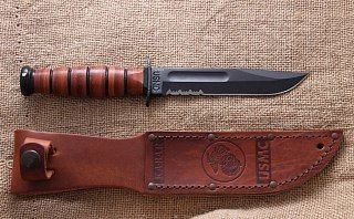 Нож Ka-Bar 1252 Short USMC сталь 1095 серрейтор рукоять кожа - фото 2