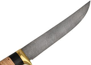Нож ИП Семин Филейный дамасская сталь средний литье береста граб - фото 4