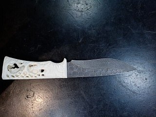 Нож ИП Семин Близнец дамасская сталь кость ажур - фото 6