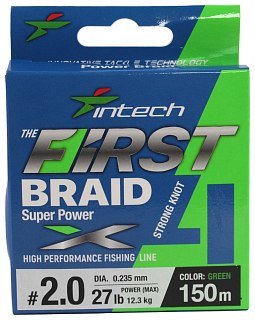 Шнур Intech First Braid X4 150м 2,0/0,235мм green - фото 1