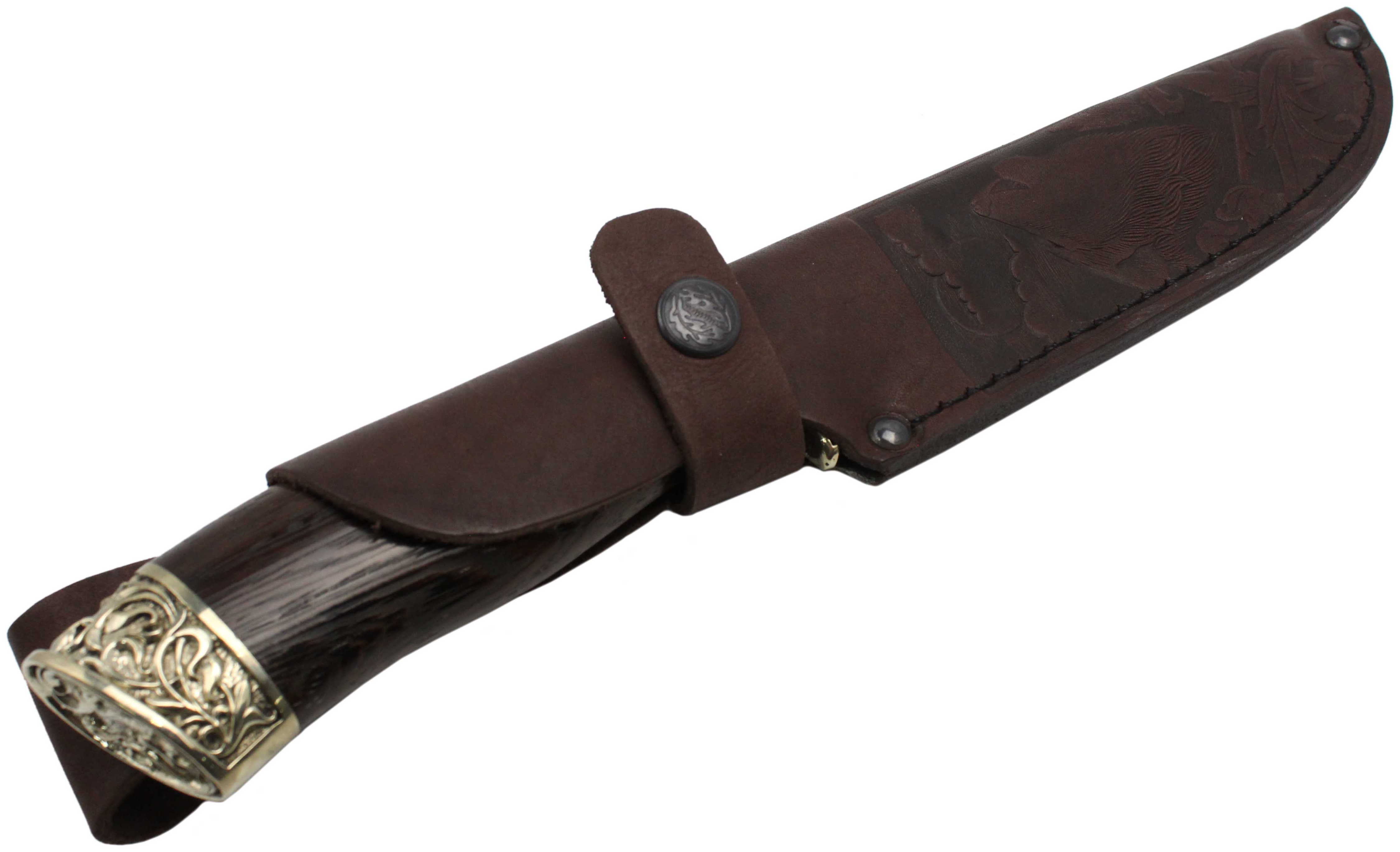 Нож Ладья Клык-2 дамаск венге худ. литье - фото 7