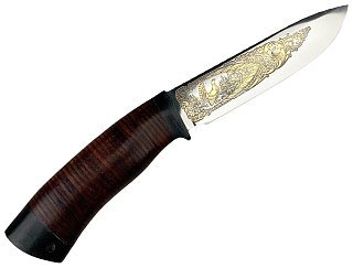 Нож Росоружие Артыбаш 95х18 кожа позолота гравировка - фото 1