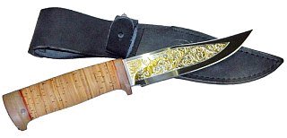 Нож Росоружие Домбай ЭИ-107 береста позолота гравировка