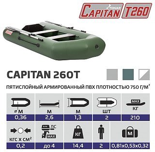 Лодка Тонар Капитан 260Т зеленый - фото 2