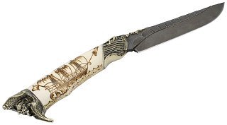 Нож ИП Семин Путник дамасская сталь литье пират кость - фото 2