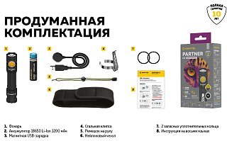Фонарь Armytek Partner C2 Magnet USB белый Com - фото 33