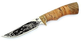 Нож ИП Семин Юнкер сталь 65x13 литье береста гравировка - фото 2