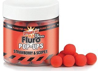 Бойлы Dynamite Baits Strawberry & scopex fluro 15мм Pop-Ups