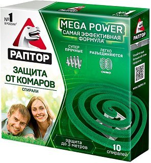 Спирали Раптор Mega Power от комаров 10+2шт.