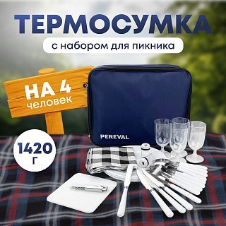 Термосумка с набором для пикника Pereval Deluxe на 4 персоны синий