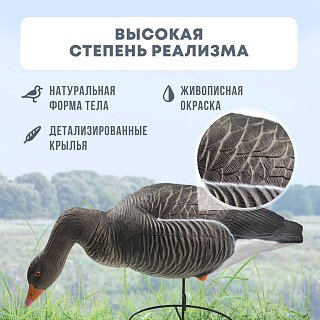 Подсадной гусь Taigan Goose кормящийся со съемной головой на стальном основании - фото 2