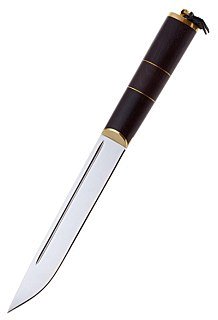 Нож Кизляр Абхазский большой разделочный рук. граб латунь - фото 1