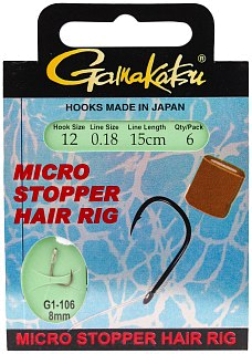 Крючок Gamakatsu с поводком Booklet MI ST Hair G1-106 №12 0.18мм 15см - фото 1
