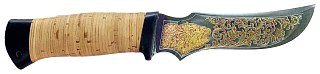 Нож Росоружие Зубр 95x18 береста позолота гравировка - фото 1