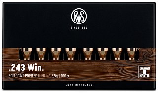 Патрон 243 Win RWS Teilmantel Spitz Soft Point 6,5г 1/20 - фото 1