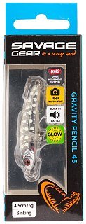 Воблер Savage Gear gravity  pencil 4,5см 5гр sinking crystal white glow